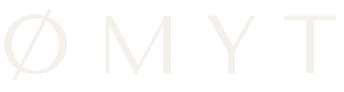Minimalist logo featuring a Greek letter omicron (Ø) followed by the letters M, Y, and T in a very light beige color on a solid white background.